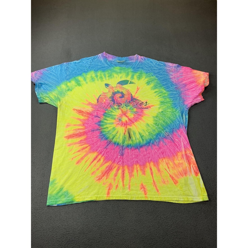 Vintage Surf Style Shirt Mens XL Neon Tie Dye Turtle Gulf Shores Beach Alabama